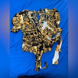 Fashion Nova Bodysuit, Romper and Silk Button down shirt